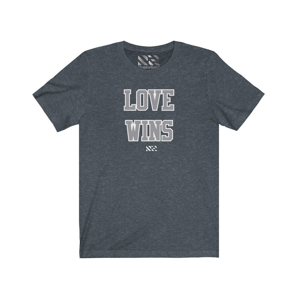 "LOVE WINS" (Gray & White) Unisex Jersey Short Sleeve Tee