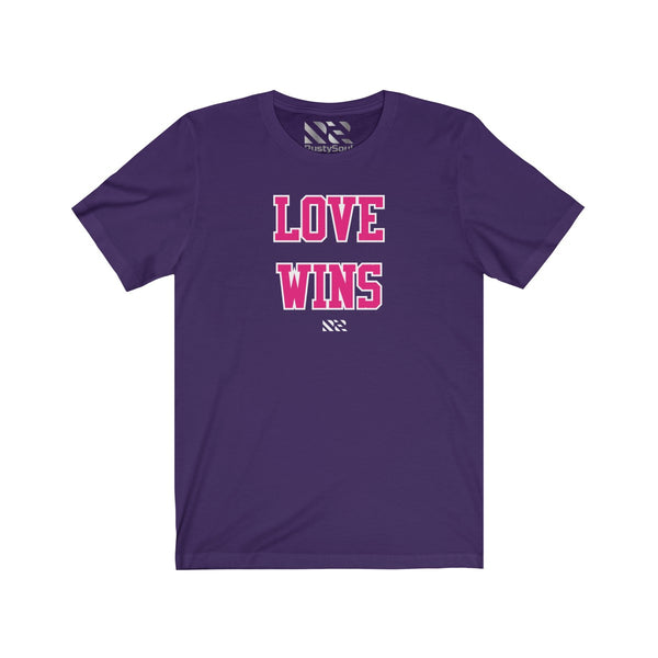 "LOVE WINS" (Pink & White) Unisex Jersey Short Sleeve Tee