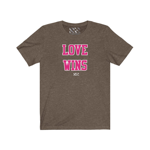 "LOVE WINS" (Pink & White) Unisex Jersey Short Sleeve Tee