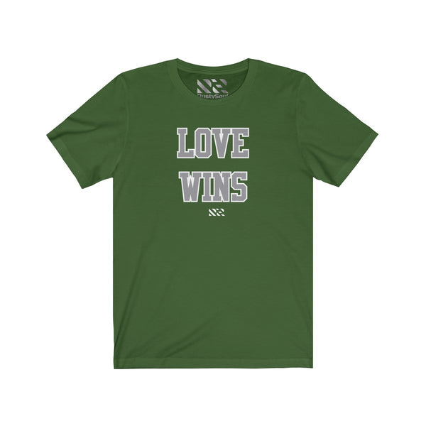 "LOVE WINS" (Gray & White) Unisex Jersey Short Sleeve Tee