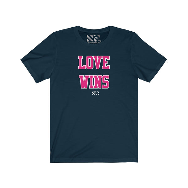 "LOVE WINS" (Pink & White) Unisex Jersey Short Sleeve Tee