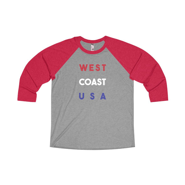 "WEST COAST USA" Unisex Tri-Blend 3/4 Raglan Tee