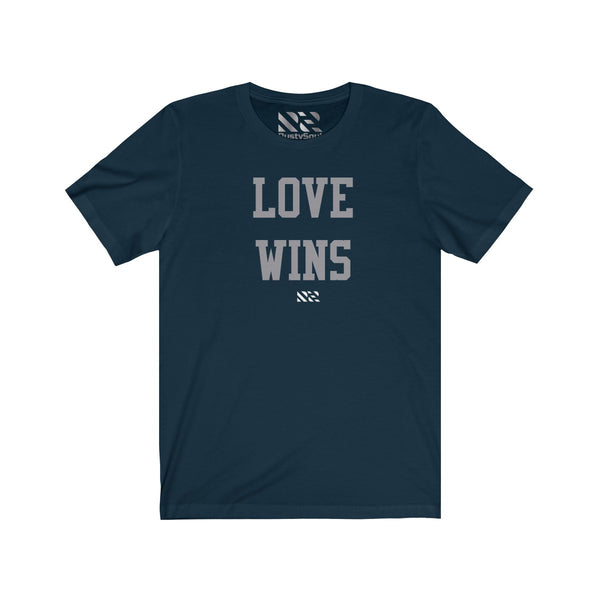 "Love Wins" (Gray w White Logo) Unisex Jersey Short Sleeve Tee