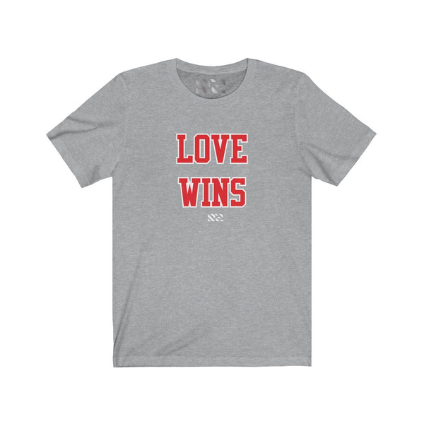 "LOVE WINS" (Red & White) Unisex Jersey Short Sleeve Tee