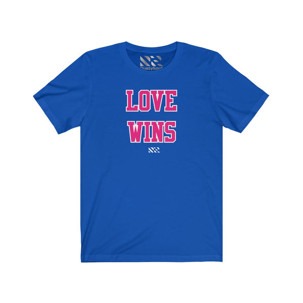 "LOVE WINS" (Pink & White) Unisex Jersey Short Sleeve Tee