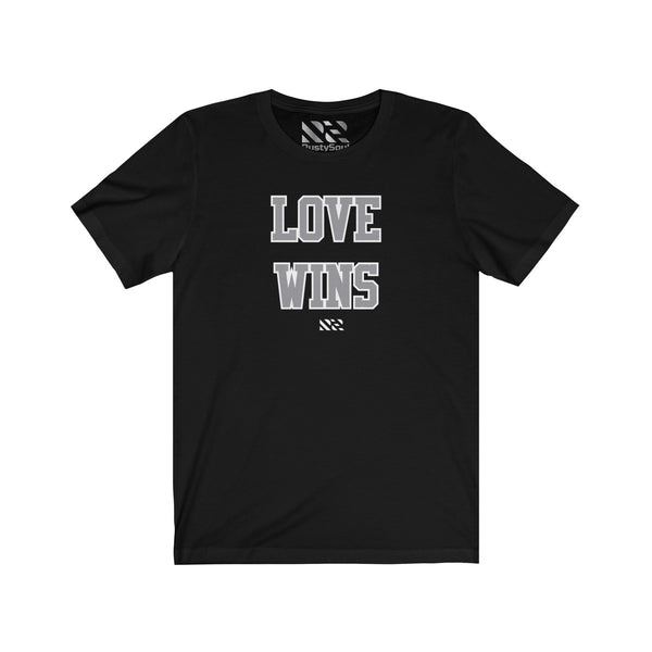 "LOVE WINS" (Gray & White) Unisex Jersey Short Sleeve Tee