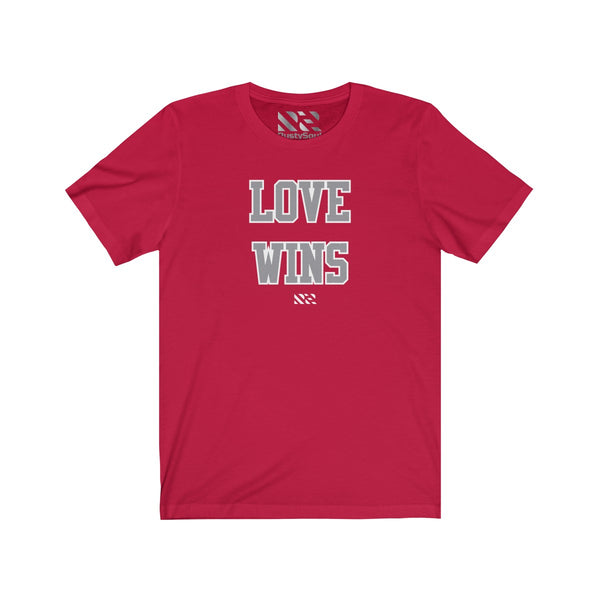 "LOVE WINS" (Gray & White) Unisex Jersey Short Sleeve Tee