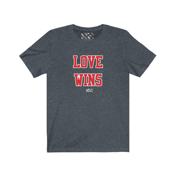 "LOVE WINS" (Red & White) Unisex Jersey Short Sleeve Tee
