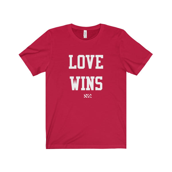 "Love Wins" (White Lettering) Unisex Jersey Short Sleeve Tee