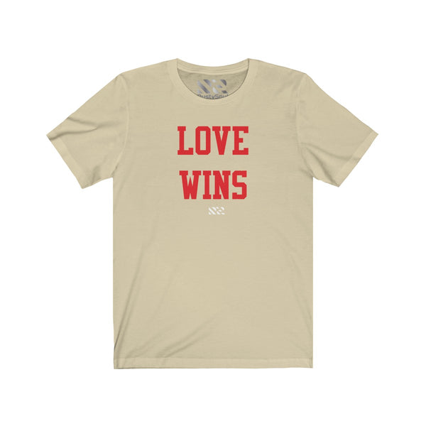 "LOVE WINS" (Red) Unisex Jersey Short Sleeve Tee