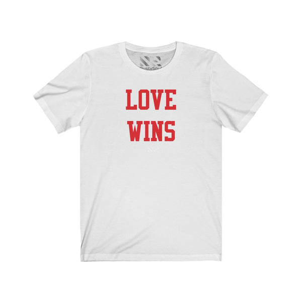 "LOVE WINS" (Red) Unisex Jersey Short Sleeve Tee