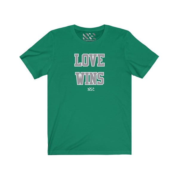 "LOVE WINS" (Gray & White) Unisex Jersey Short Sleeve Tee