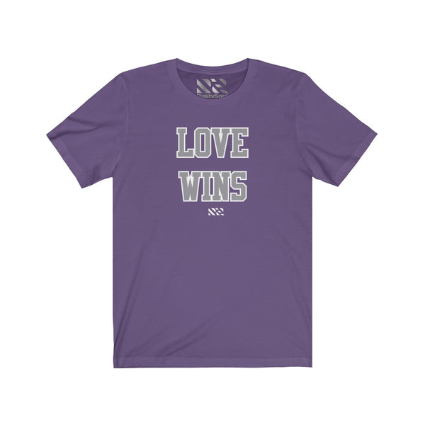 "LOVE WINS" (Gray & White) Unisex Jersey Short Sleeve Tee