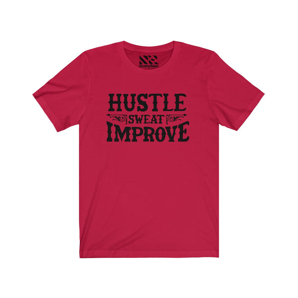 "Hustle Sweat Improve" (Black) Unisex Jersey Short Sleeve Tee