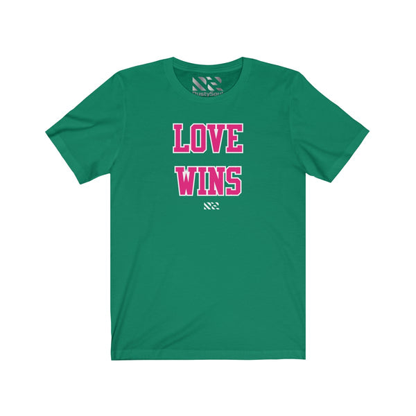 "LOVE WINS" (Pink & White) Unisex Jersey Short Sleeve Tee