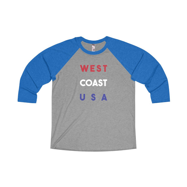 "WEST COAST USA" Unisex Tri-Blend 3/4 Raglan Tee