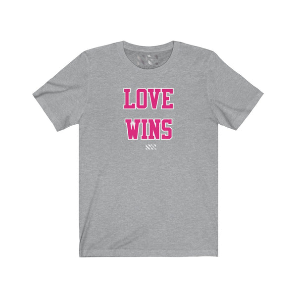 "LOVE WINS" (Pink & White) Unisex Jersey Short Sleeve Tee