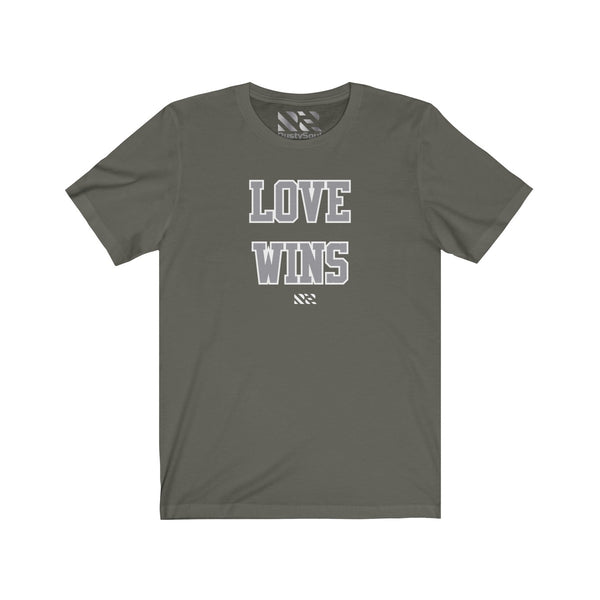 "LOVE WINS" (Gray & White) Unisex Jersey Short Sleeve Tee
