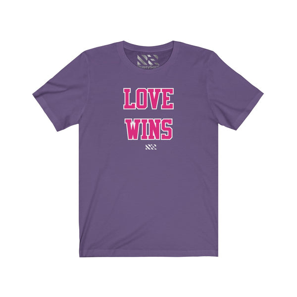 "LOVE WINS" (Pink & White) Unisex Jersey Short Sleeve Tee