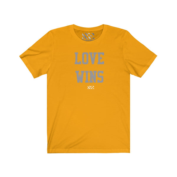 "Love Wins" (Gray w White Logo) Unisex Jersey Short Sleeve Tee