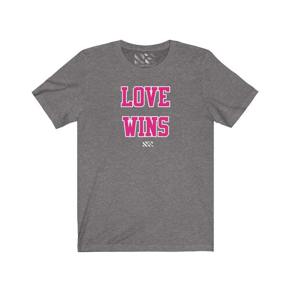 "LOVE WINS" (Pink & White) Unisex Jersey Short Sleeve Tee