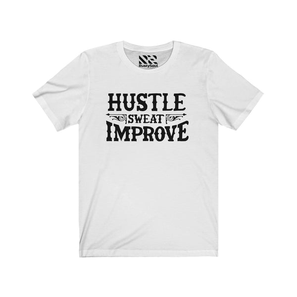 "Hustle Sweat Improve" (Black) Unisex Jersey Short Sleeve Tee