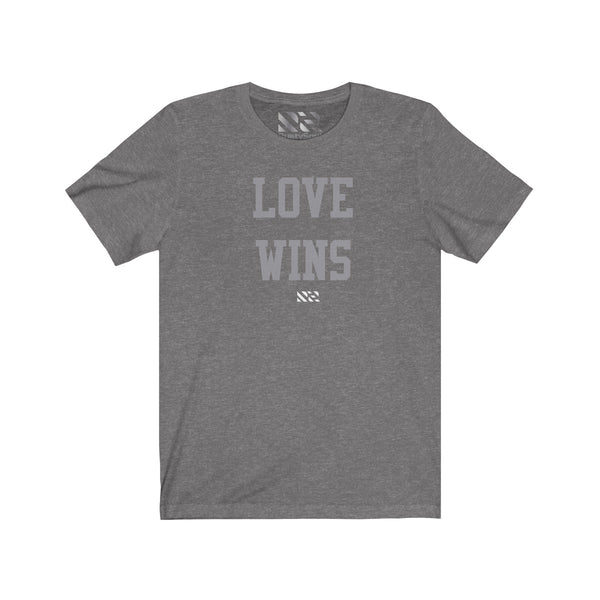 "Love Wins" (Gray w White Logo) Unisex Jersey Short Sleeve Tee