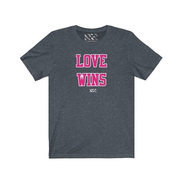 "LOVE WINS" (Pink & White) Unisex Jersey Short Sleeve Tee