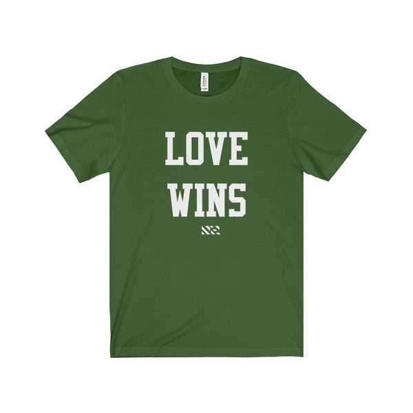 "Love Wins" (White Lettering) Unisex Jersey Short Sleeve Tee