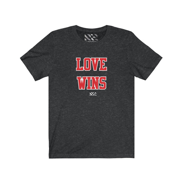 "LOVE WINS" (Red & White) Unisex Jersey Short Sleeve Tee