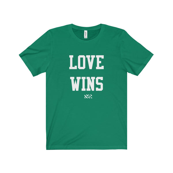 "Love Wins" (White Lettering) Unisex Jersey Short Sleeve Tee