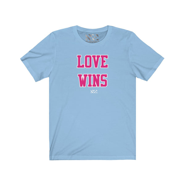 "LOVE WINS" (Pink & White) Unisex Jersey Short Sleeve Tee