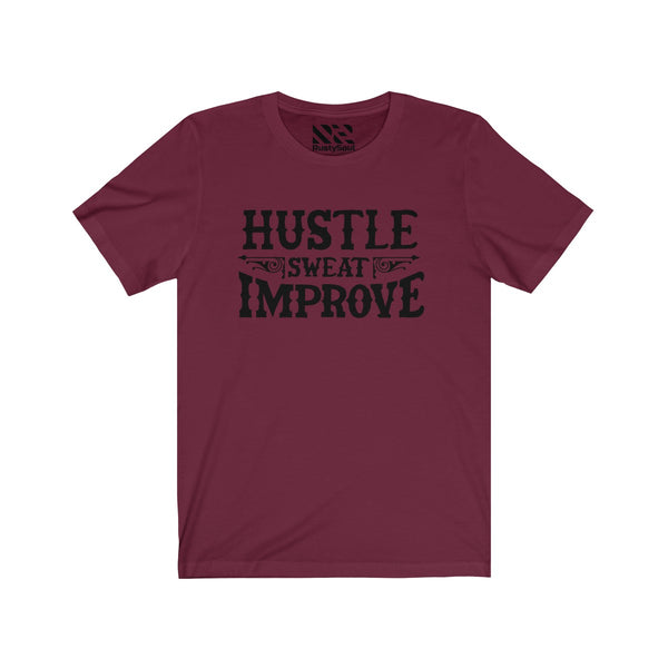 "Hustle Sweat Improve" (Black) Unisex Jersey Short Sleeve Tee