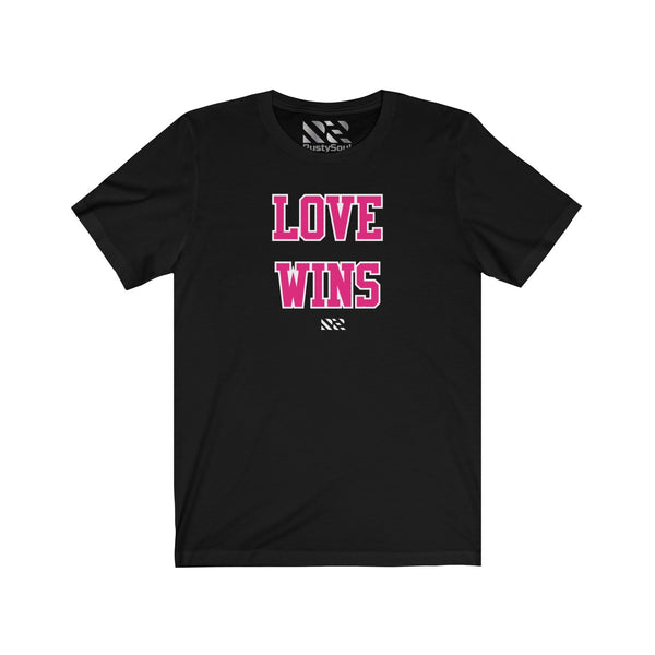 "LOVE WINS" (Pink & White) Unisex Jersey Short Sleeve Tee