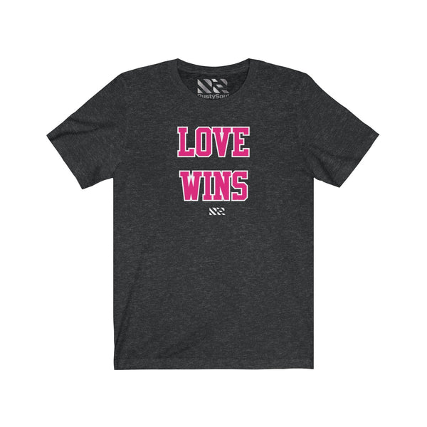 "LOVE WINS" (Pink & White) Unisex Jersey Short Sleeve Tee