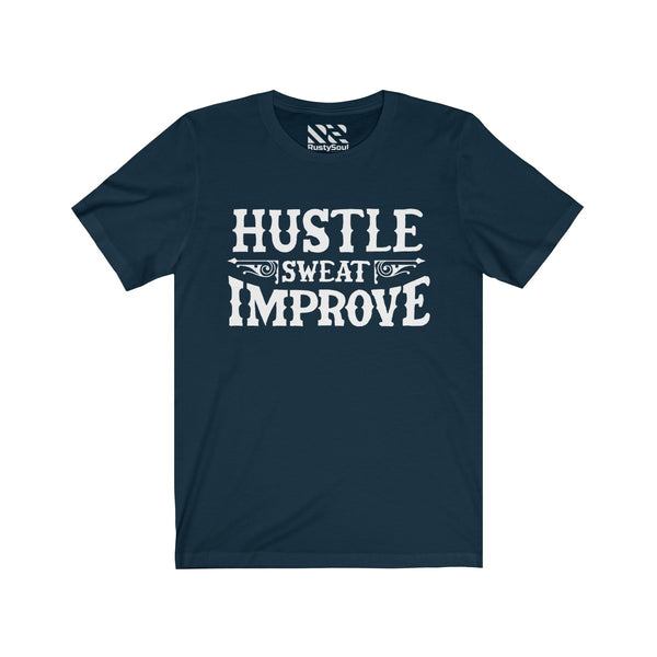 "Hustle Sweat Improve" (White) Unisex Jersey Short Sleeve Tee