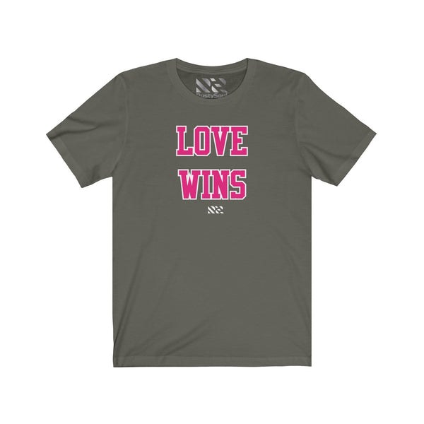 "LOVE WINS" (Pink & White) Unisex Jersey Short Sleeve Tee