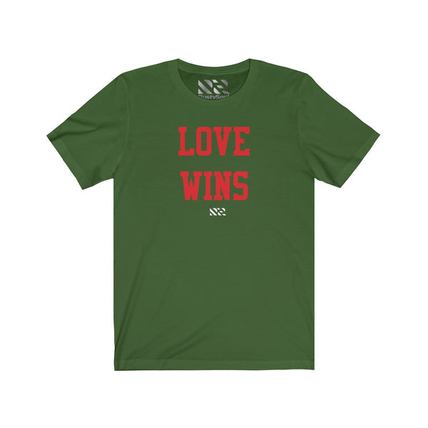"LOVE WINS" (Red) Unisex Jersey Short Sleeve Tee