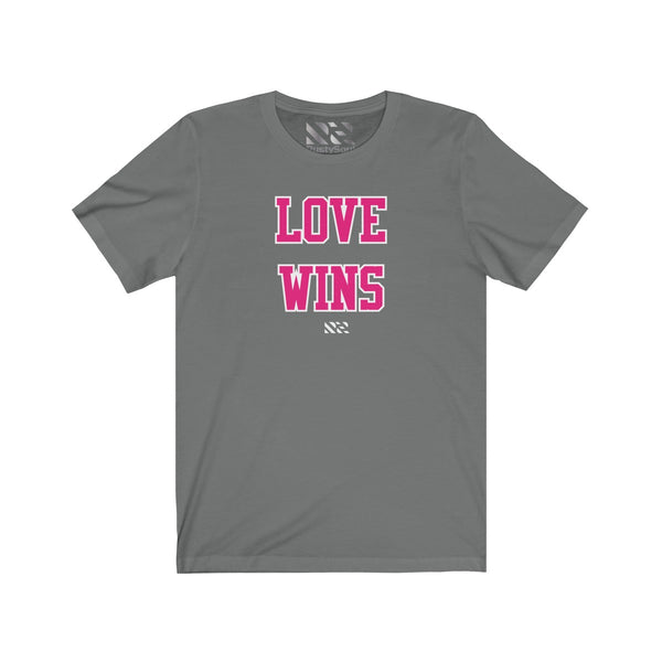 "LOVE WINS" (Pink & White) Unisex Jersey Short Sleeve Tee