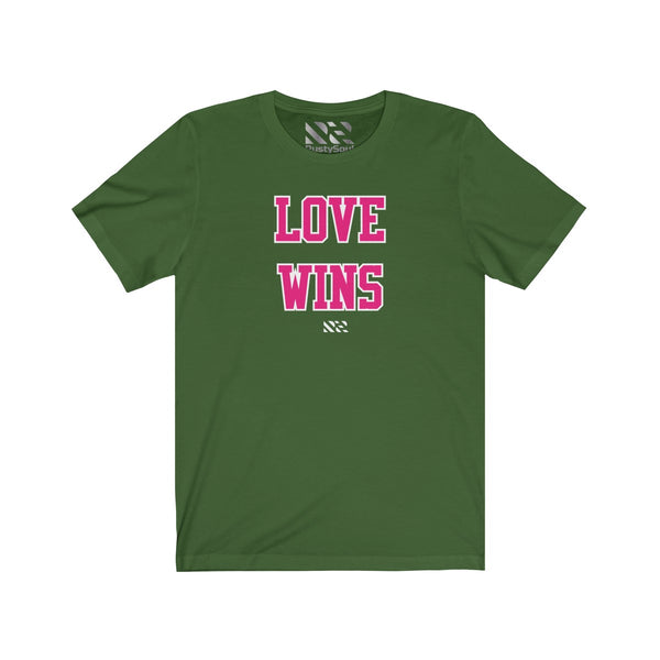 "LOVE WINS" (Pink & White) Unisex Jersey Short Sleeve Tee