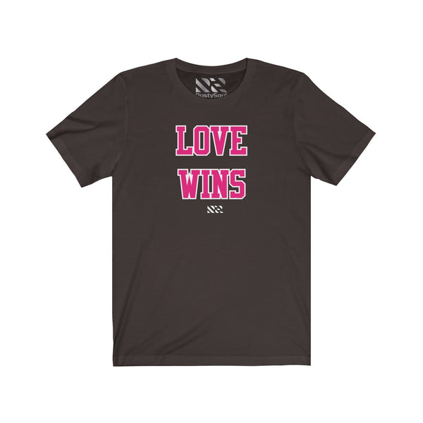 "LOVE WINS" (Pink & White) Unisex Jersey Short Sleeve Tee
