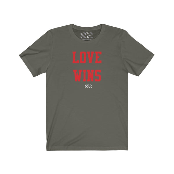 "LOVE WINS" (Red) Unisex Jersey Short Sleeve Tee