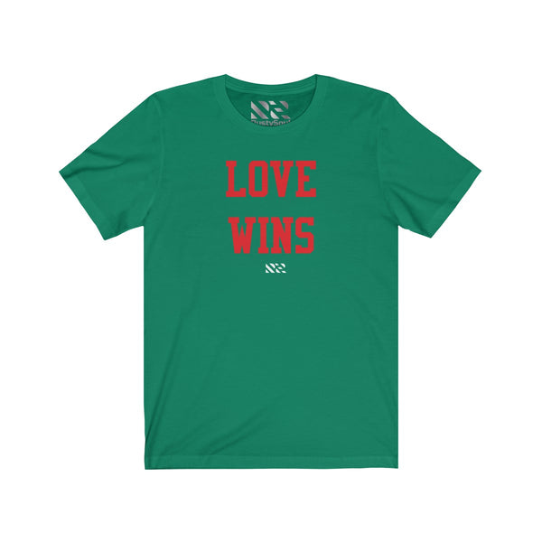 "LOVE WINS" (Red) Unisex Jersey Short Sleeve Tee