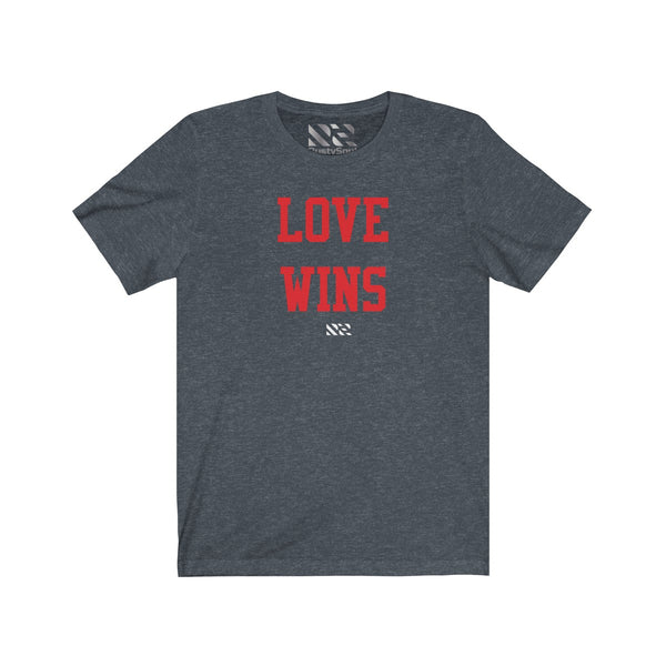 "LOVE WINS" (Red) Unisex Jersey Short Sleeve Tee
