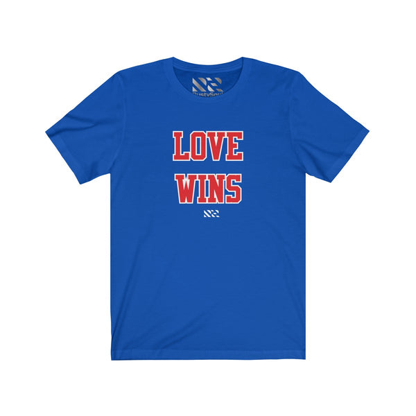 "LOVE WINS" (Red & White) Unisex Jersey Short Sleeve Tee