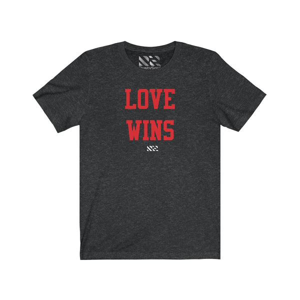 "LOVE WINS" (Red) Unisex Jersey Short Sleeve Tee